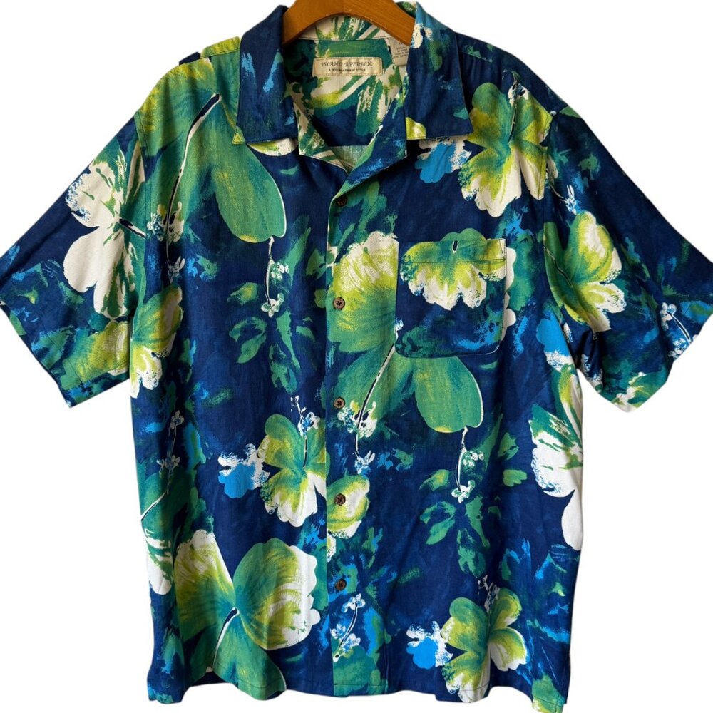 Island Republic Silk Hawaiian Shirt Sz XL Floral Vacation Resort Magnum P.I.